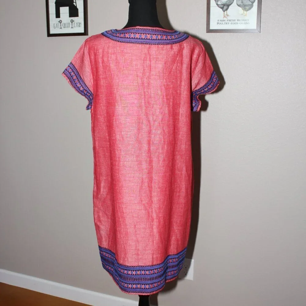 Vineyard Vines Womens Linen Cotton Embroidered Shift Dress Tunic Size 16 Red